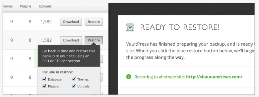 vaultpress restore