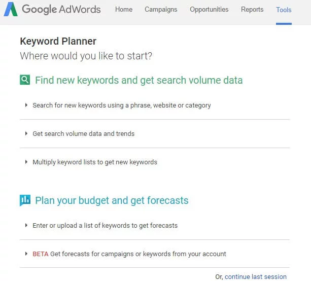 Google Keyword Planner 