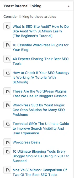 Yoast SEO Premium: internal linking suggestions