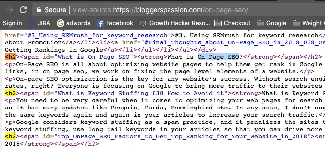 Use of Target Keyword in h2 tag