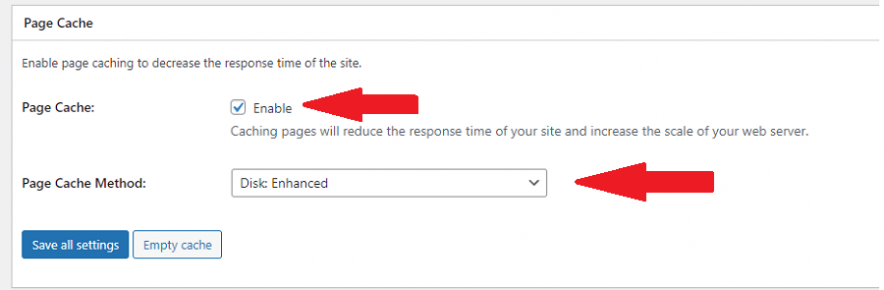 enable page cache - w3 total cache plugin setup