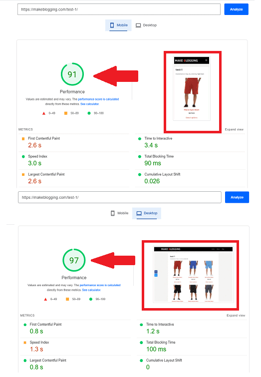 google pagespeed report - wp rocket performance test result