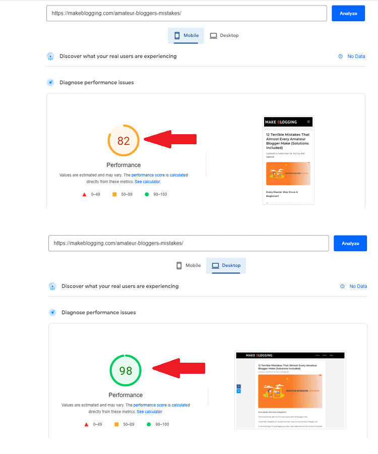 google pagespeed test 1 results - situation before installing a w3 total cache plugin