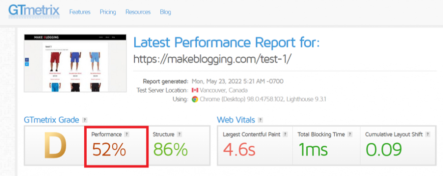 gtmetrix test 2 results - situation after w3 total cache