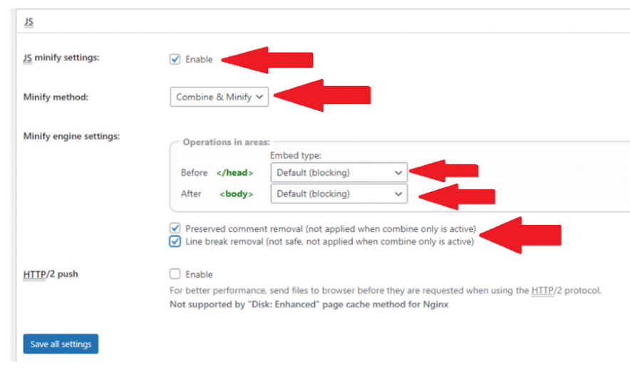 minify js settings