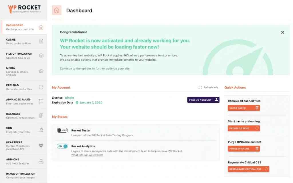 wprocket dashboard