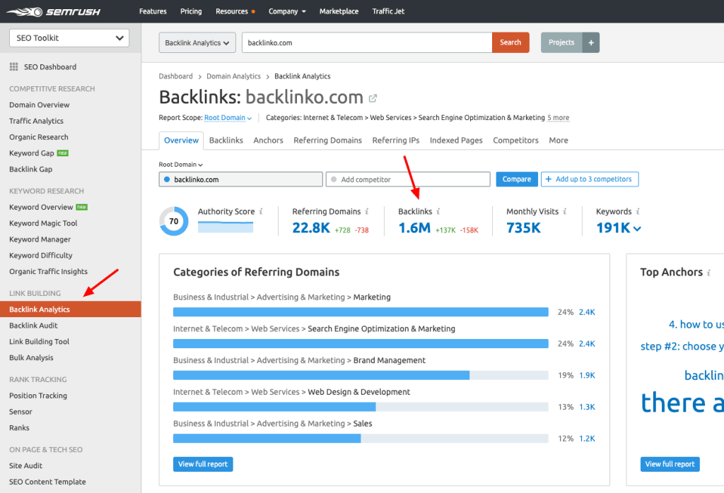 semrush link building tool