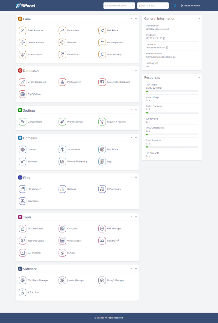 SPanel dashboard