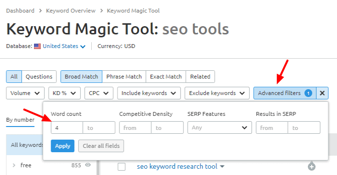 keyword magic Semrush