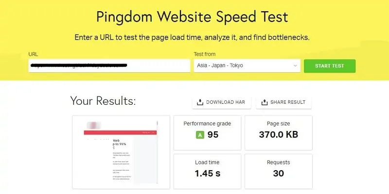 greengeeks speed test using pingdom