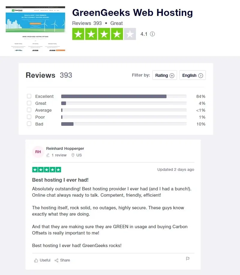 greengeeks trustpilot reviews