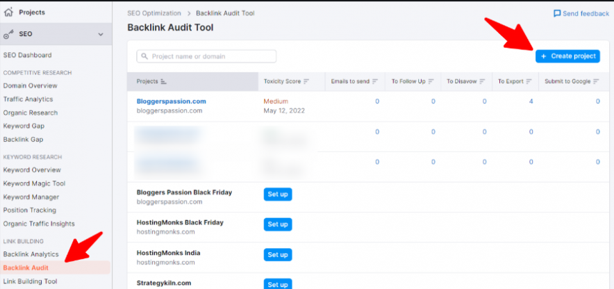 Backlink Audit via Semrush