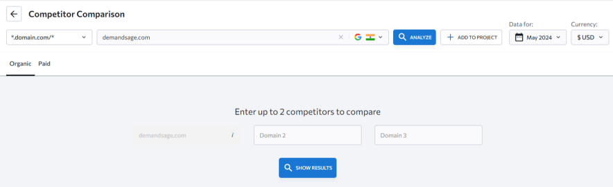 They also offer a Competitor Comparison tool that lets you compare metrics for three competitors simultaneously