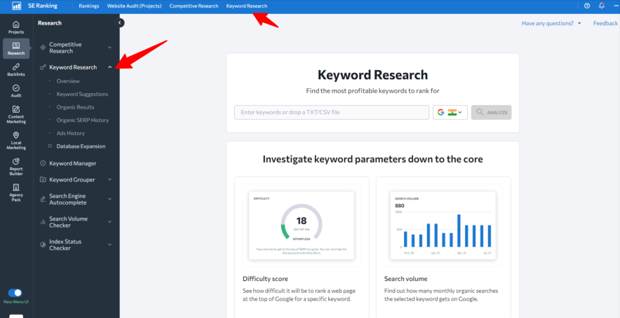 se ranking keyword research tool