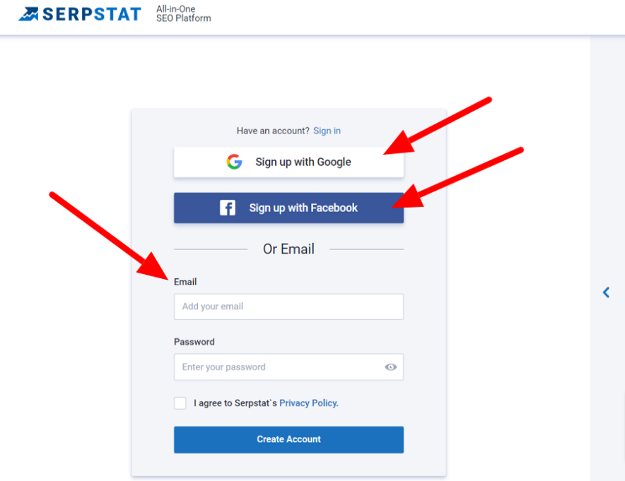 serpstat signup form