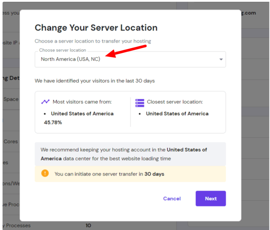 change server location hostinger