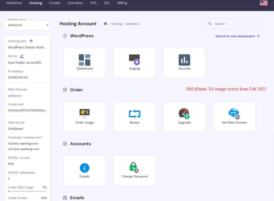 hostinger old hPanel interface