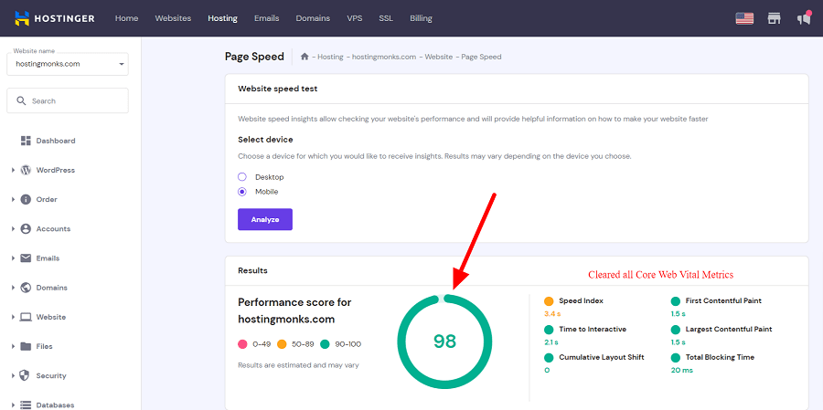 hostinger performance result