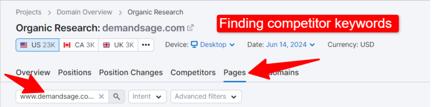 Finding competitor keywords