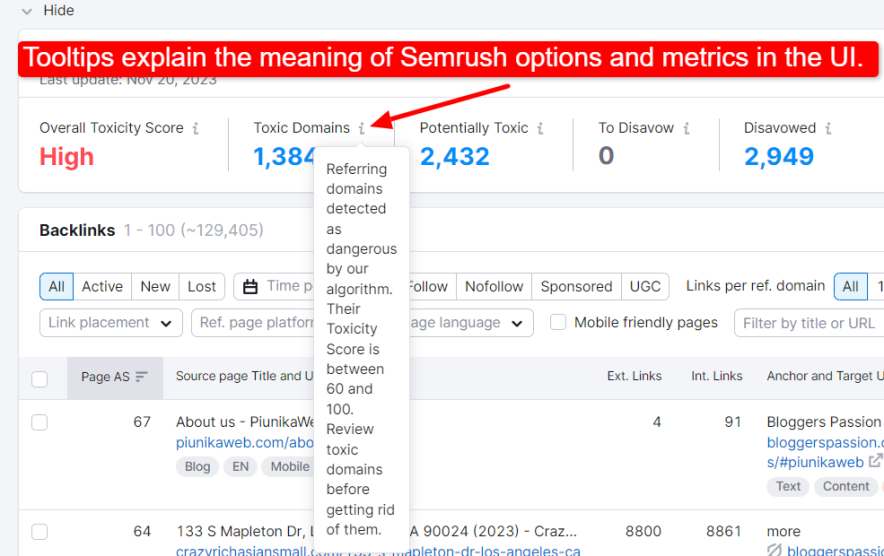 Semrush UI