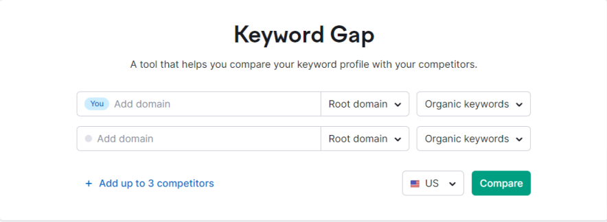 keyword gap tool of semrush