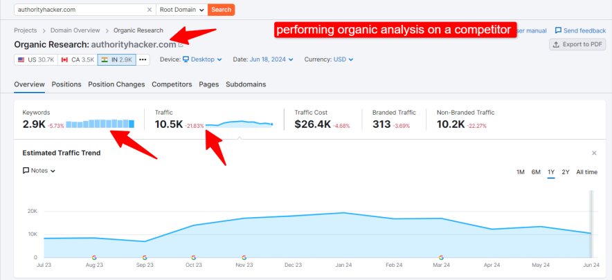 performing organic analysis on a competitor