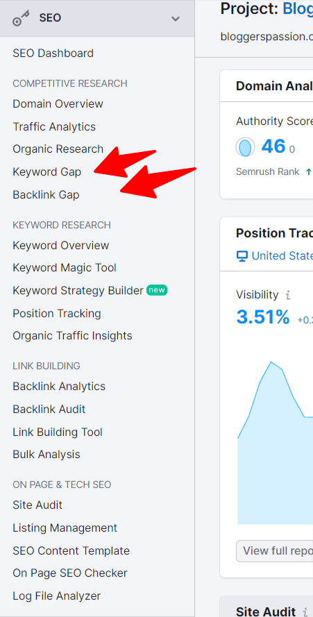 semrush user interface