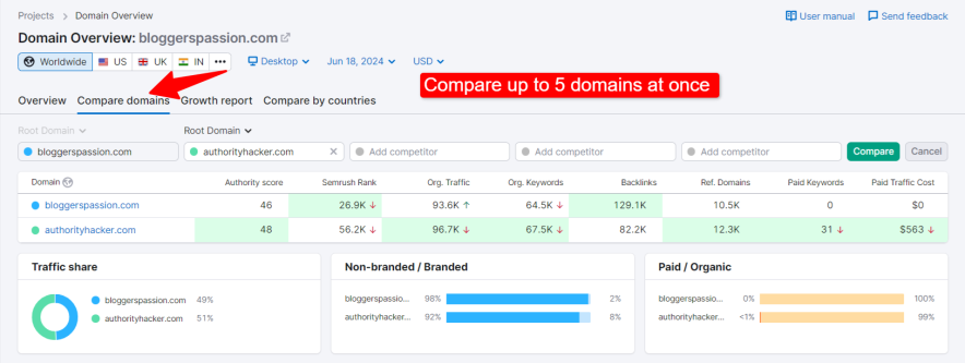 Semrush domain overview 