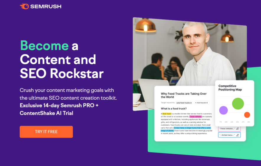 semrush pro trial bundle which also include a 14 days access to contentshake ai tool of semrush