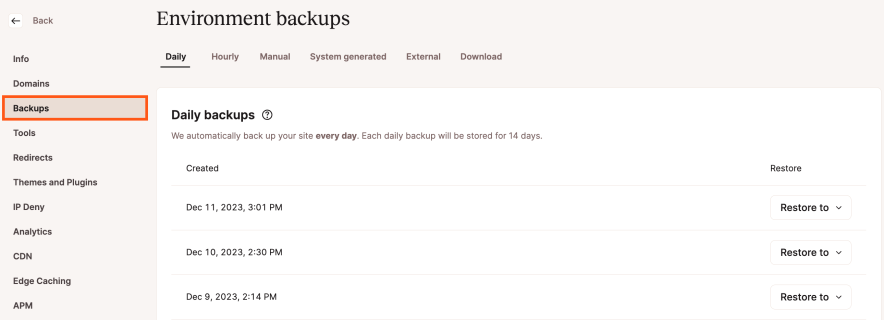 i get daily wordpress backups with kinsta