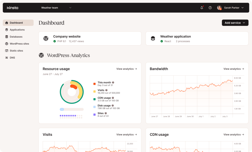 kinsta dashboard