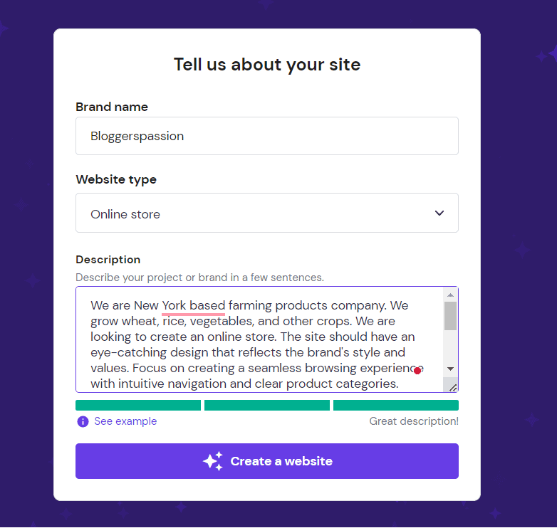 hostinger ai website builder prompt