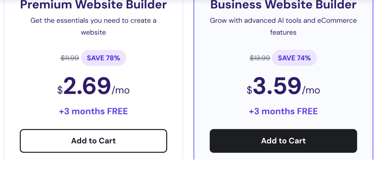 hostinger website builder plans