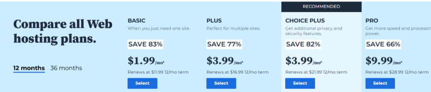 choose a bluehost hosting discounted plan