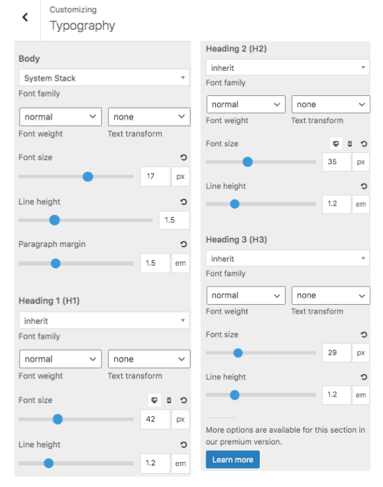 customizing typography options