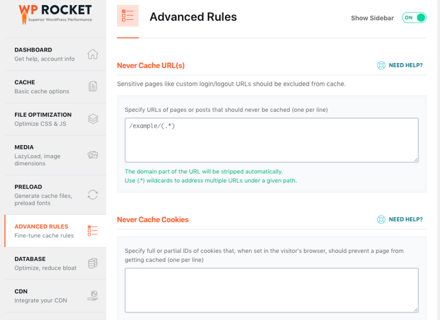 WP Rocket advanced rules