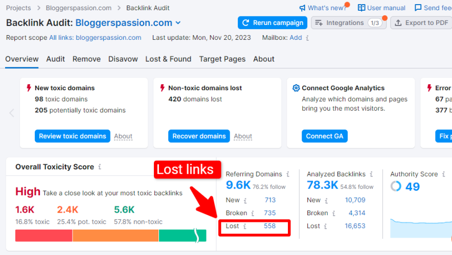 website audit for lost links