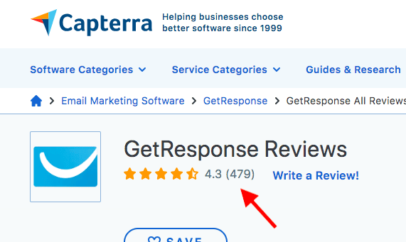 Customer ratings of GetResponse on Capterra