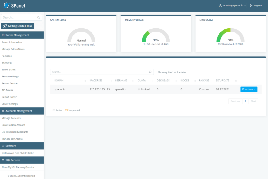 Scala hosting- sPanel management