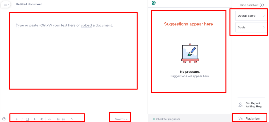 grammarly blank user interface