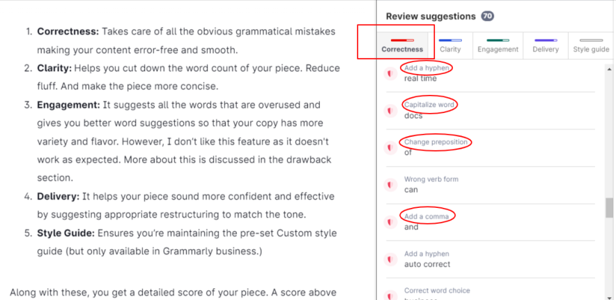 grammarly free version suggestion basic correction