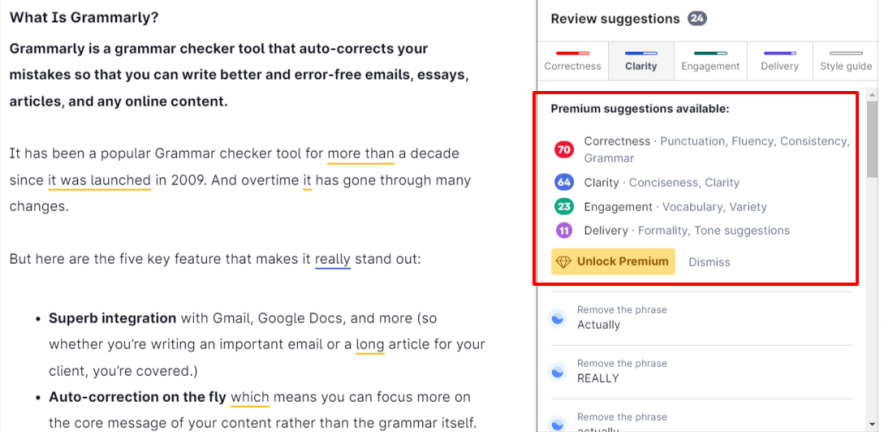 grammarly premium suggestions