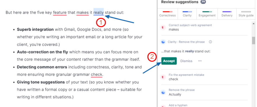 grammarly suggestions accepting