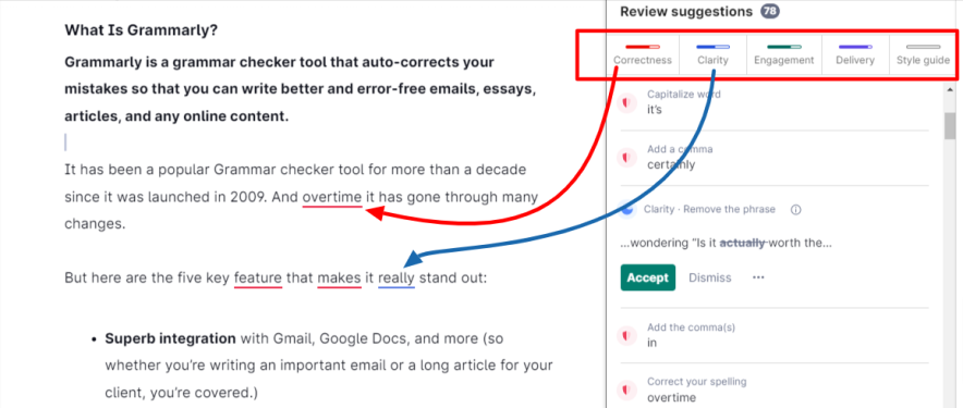 grammarly suggestions inside the app