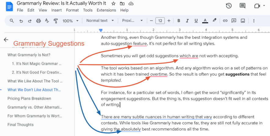 grammarly suggestions in google docs