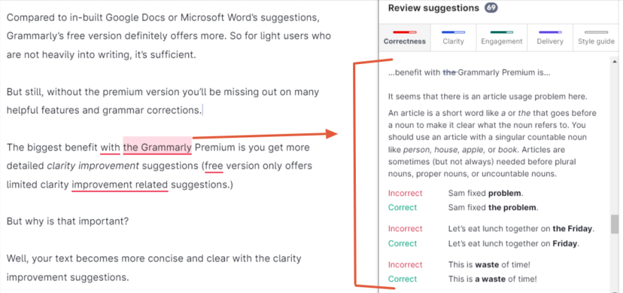 grammarly suggestion learn more feature