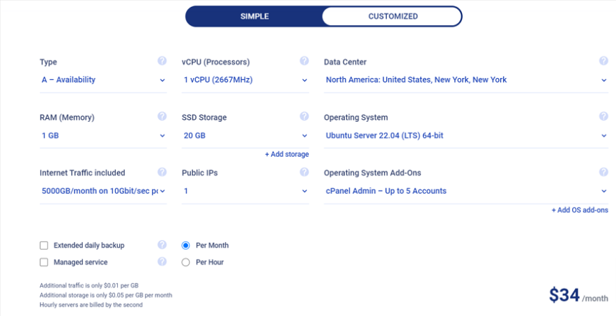 kamatera vps plan customizer