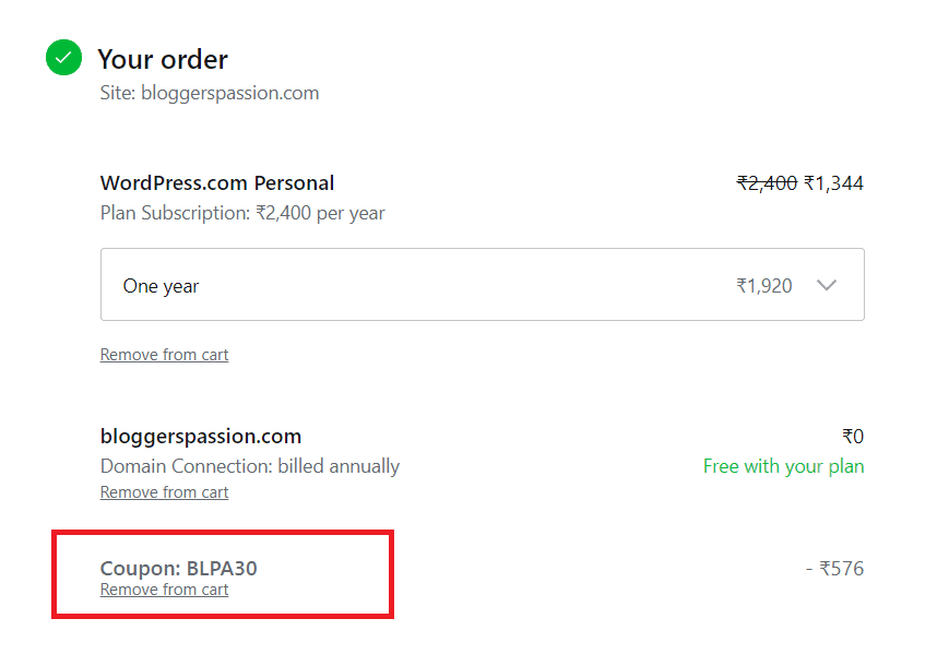 Step 3 apply a coupon code for wordPress