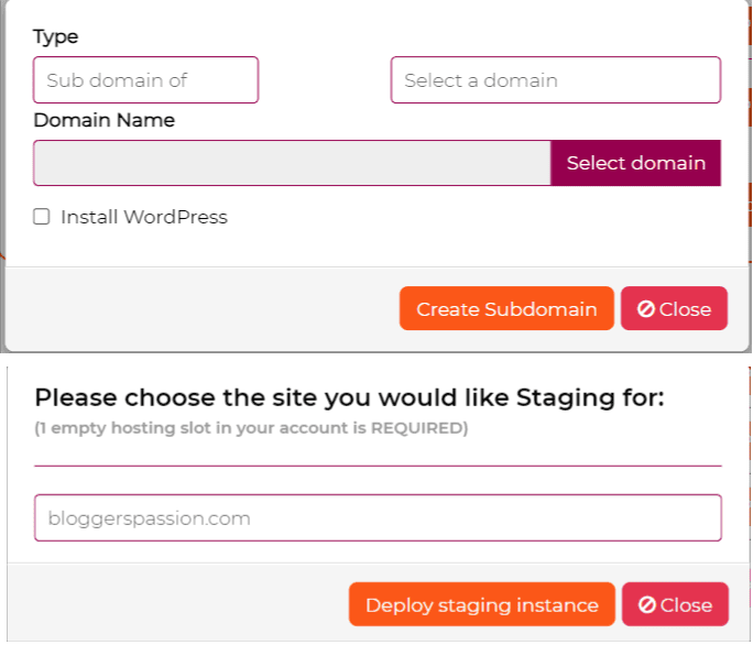 Adding a subdomain or setup a staging environment is also a one click task