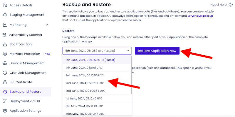 cloudways backup restore